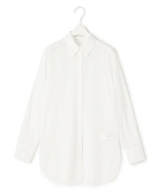 ICB 【洗える】 ストライプラッセルレース シャツ オフホワイト系