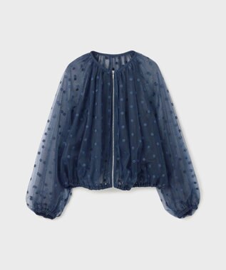 GRACE CONTINENTAL チュールノーカラーブルゾン ブルー