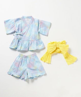 ANY KIDS 【洗濯機可能】簡単帯付き 甚平セット サックスブルー×花火