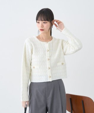 earth music&ecology ニットツイードジャケット Ivory