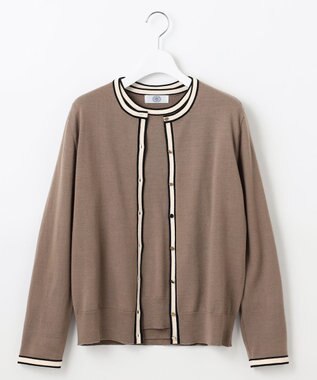 J.PRESS LADIES L 【洗える】トリムツイン ニット モカ系