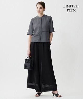 ICB L 【WEB限定・接触冷感・速乾・洗える】シルキーツイル 半袖クロップドシャツ チャコール系