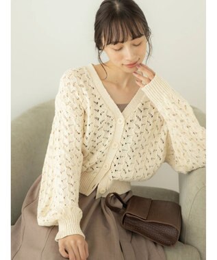 earth music&ecology スラブコットンレース編みカーディガン Ivory