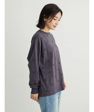 Green Parks ・Ｄｏｕｂｌｅ　Ｆｌａｇｓ　ハート刺繍ロンＴ Charcoal Gray