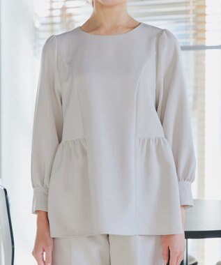 Tiaclasse 【ダブルクロス】パフスリーブペプラムチュニックブラウス グレージュ