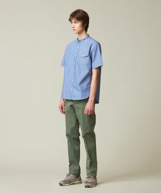 J.PRESS MEN 【クールマックス】サッカー マルチストライプ バンドカラーシャツ ブルー系1