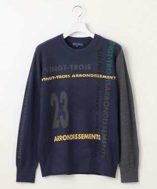 23区GOLF 【MEN】ロゴチェックジャガード　クルーネック ニット ネイビー系