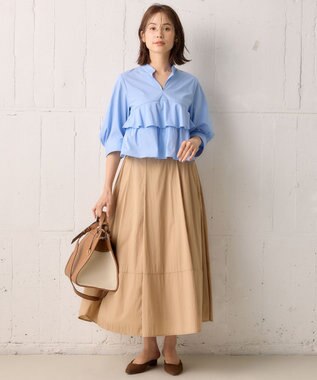 組曲 【洗える・後ろゴム】ナイロンリヨセルタフタ フレアスカート ベージュ系