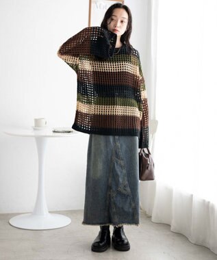 WEGO ビッグメッシュニットプルオーバー グリーン