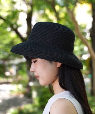 石田製帽 美濃和紙xコットンブレード　ウォッシャブルカサブランカ ブラック