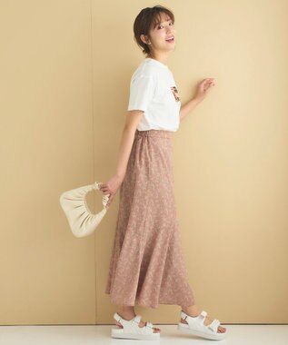 Feroux フラワーモチーフプリント スカート ピンク系1
