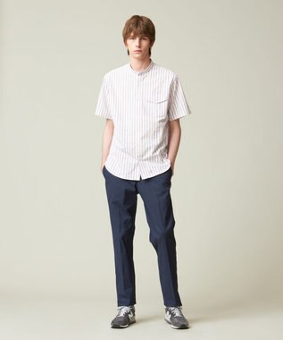 J.PRESS MEN 【クールマックス】サッカー マルチストライプ バンドカラーシャツ パープル系1