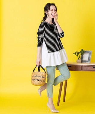 Tiaclasse 【洗える】美脚効果の高いスリットテーパードパンツ ミント