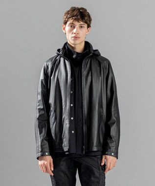 JOSEPH HOMME ライトラムナッパレザー　フードブルゾン ブラック系