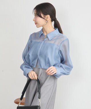 earth music&ecology バルーンシアーショートシャツ Blue