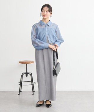 earth music&ecology バルーンシアーショートシャツ Blue