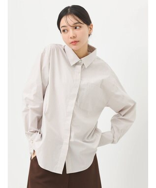 earth music&ecology パールボタンシャツ Stripe Beige