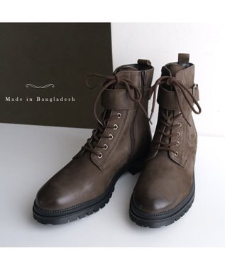 Pointer 本革 足首ベルトレースアップブーツ ダークブラウン