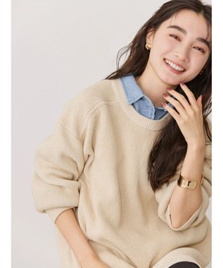 AMERICAN HOLIC クルーネック編み違いニットチュニック Light Beige