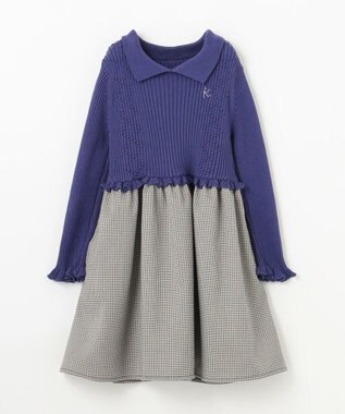 組曲 KIDS 【110-140㎝】千鳥ドッキング ワンピース ダルブルー系
