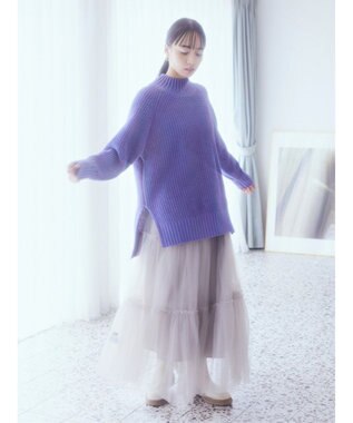 earth music&ecology マットベロアモールチュニック Blue