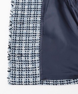 J.PRESS LADIES ファニーツイード ノーカラー ジャケット ホワイト×ブルー×ネイビー系