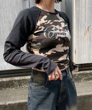 WEGO ラインストーンサイドドロストラグランロンT 柄1