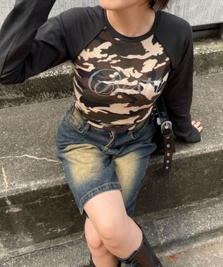 WEGO ラインストーンサイドドロストラグランロンT 柄1