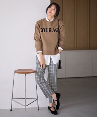 ANY 【洗濯機可/ストレッチ/ウエストゴム/裏起毛】マルチファンクションストレッチチェックテーパードパンツ グレーチェック