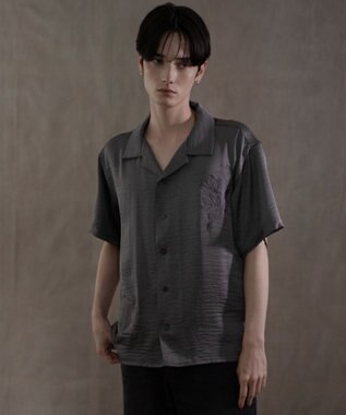 WEGO サテン刺繍シャツ（SS） ダークグレー