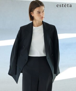  【エステータ】ウールシルクギャバジン ダブルブレストジャケット