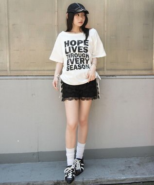WEGO サイドドロストオフショルグラフィックT ホワイト