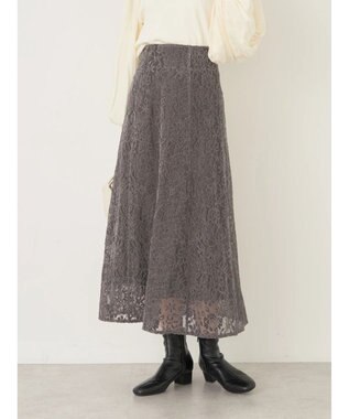 earth music&ecology モールレーススカート Charcoal Gray