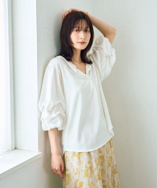 YECCA VECCA タックスリーブスキッパーブラウス Off White