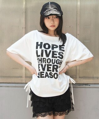 WEGO サイドドロストオフショルグラフィックT ホワイト