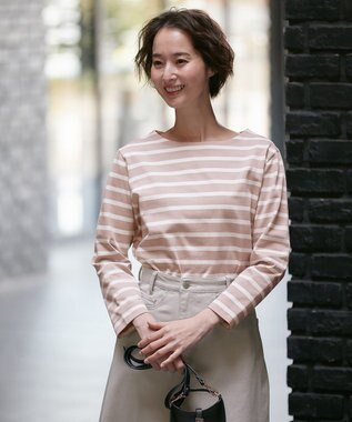 自由区 L 【洗える】コットンボーダー ボートネックカットソー アイボリー系1