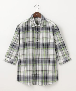 JOSEPH ABBOUD 【キングサイズ・サスティナブル】リヨセルリネンチェック 七分袖シャツ