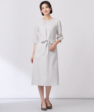 J.PRESS LADIES L 【洗える・UV加工・吸水速乾】OXIJEWELストレッチ ワンピース ライトグレー系