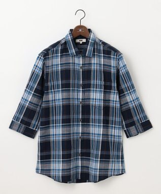 JOSEPH ABBOUD 【キングサイズ・サスティナブル】リヨセルリネンチェック 七分袖シャツ