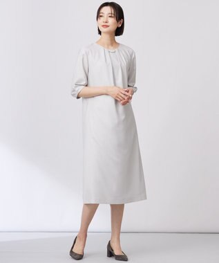 J.PRESS LADIES L 【洗える・UV加工・吸水速乾】OXIJEWELストレッチ ワンピース ライトグレー系