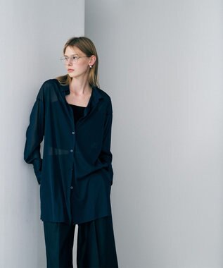 uncrave トリコットシフォン ロングシャツ ネイビー