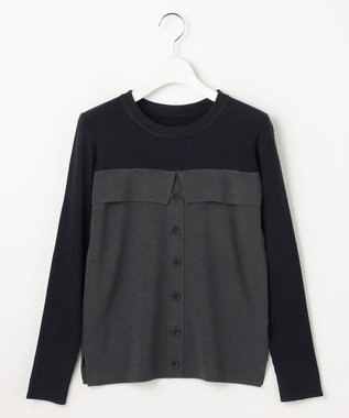 ANY SIS L ビスチェ風 長袖 ニット チャコール×ネイビー