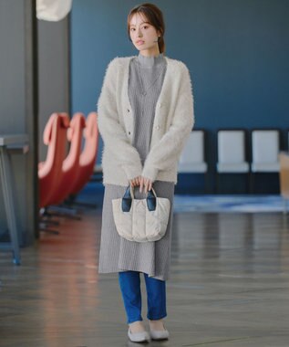 Tiaclasse 【洗える】ふわふわ片畦ラメシャギーカーディガン オフホワイト