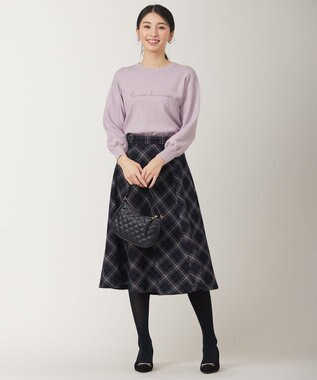 ANY SIS 【洗える】ロゴ刺繍 ニット ラベンダー×ライトグレー