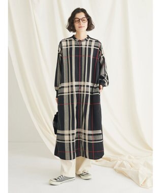 CRAFT STANDARD BOUTIQUE 先染めチェック（大）バンドカラー袖ＲＩＢ　ＯＰ Black