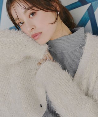 Tiaclasse 【洗える】ふわふわ片畦ラメシャギーカーディガン オフホワイト