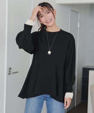 Tiaclasse 【吸水発熱・洗える】袖口ドッキングカットソープルオーバー ブラック