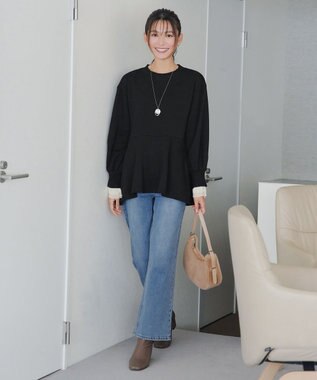 Tiaclasse 【吸水発熱・洗える】袖口ドッキングカットソープルオーバー ブラック