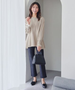 Tiaclasse 【吸水発熱・洗える】袖口ドッキングカットソープルオーバー ベージュ