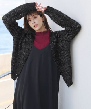Tiaclasse 【洗える】ふわふわ片畦ラメシャギーカーディガン ブラック